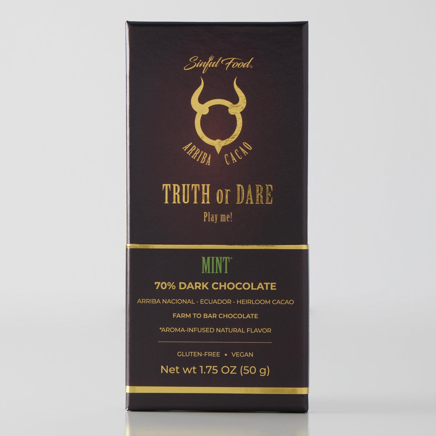 A Sinful Food Mint 70% Dark Chocolate Bar.