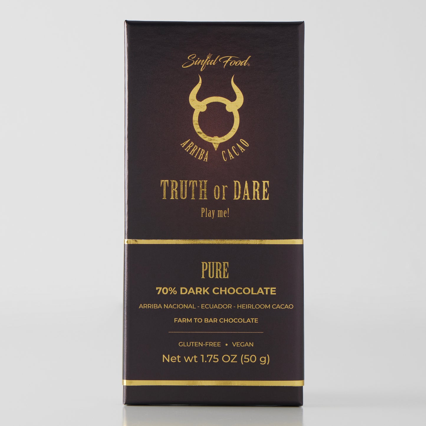 A Sinful Food Pure 70% Dark Chocolate Bar.