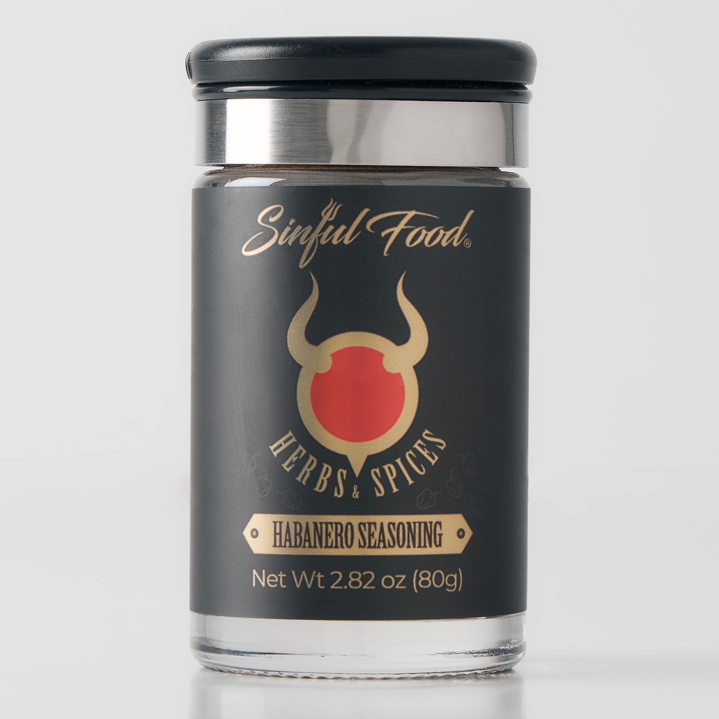 A bottle of Sinful Food Habanero Seasoning.