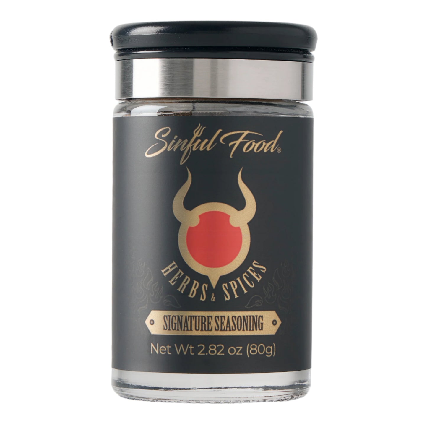 A bottle of Sinful Food Signature Seasoning.