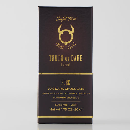 A Sinful Food Pure 70% Dark Chocolate Bar.