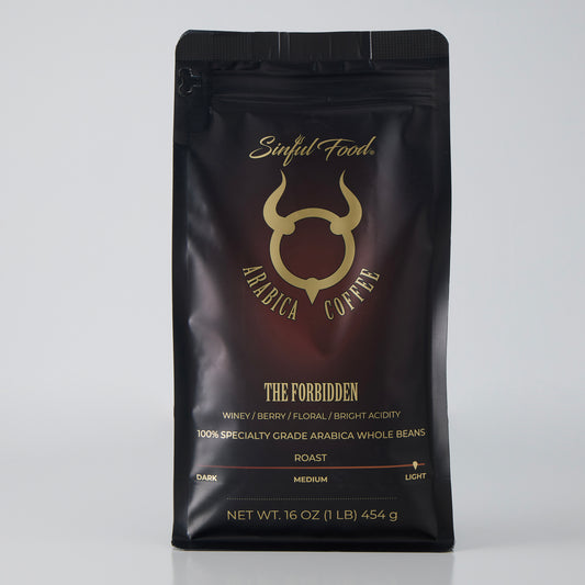 A bag of Sinful Food Light Roast Coffee.