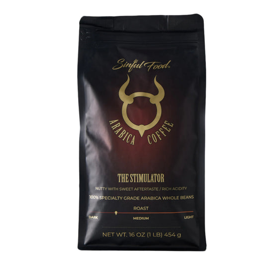 A bag of Sinful Food Medium-Dark Espresso Coffee.