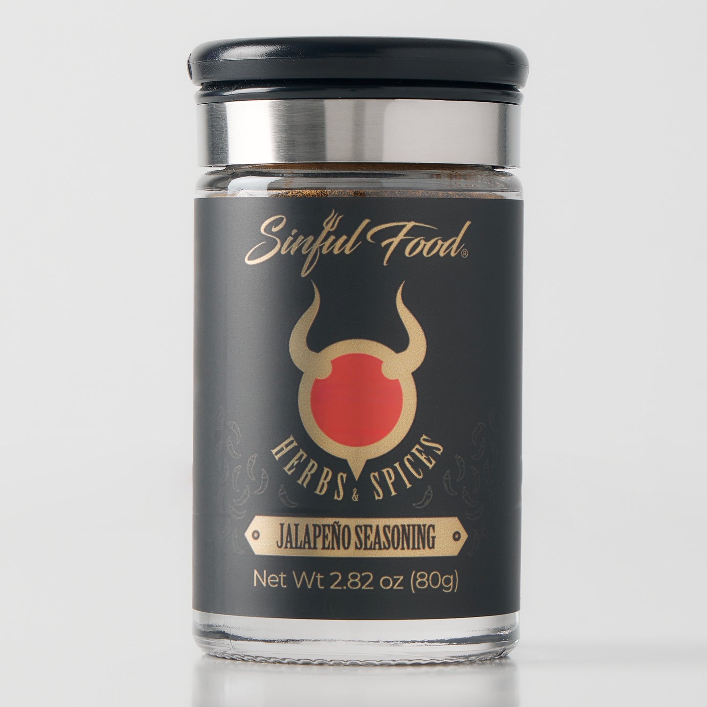A bottle of Sinful Food Jalapeno Seasoning.
